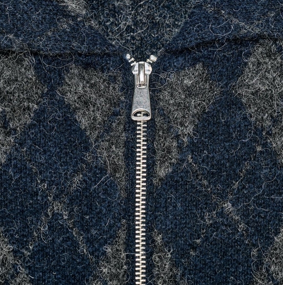 ZARA ARGYLE KNIT BOMBER JACKET - Picture 13 of 13